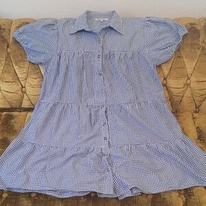 Blue Gingham Button-Front Women’s Dress